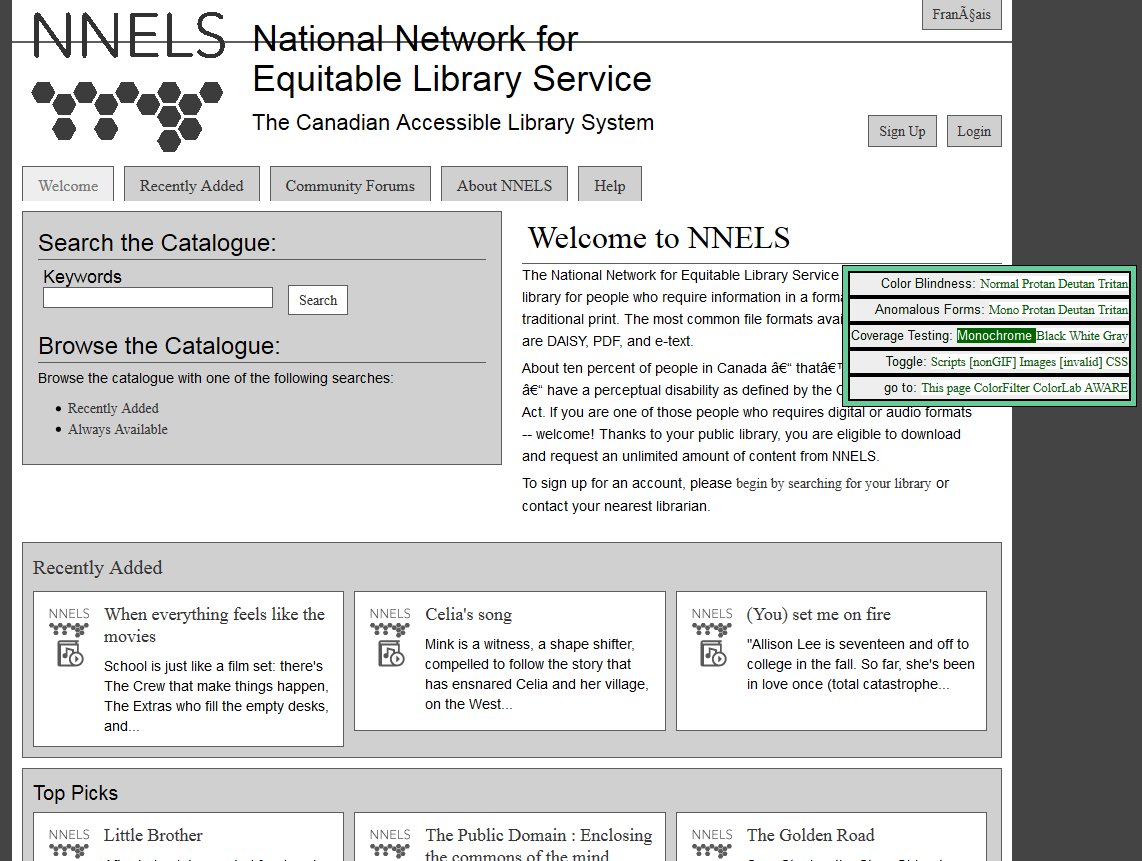greyscale version of nnels.ca website