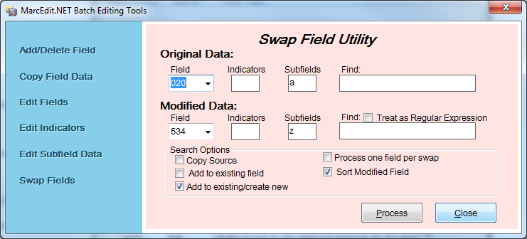 Swap function in MarcEdit for 020a to 534z with add to existing/create new checked